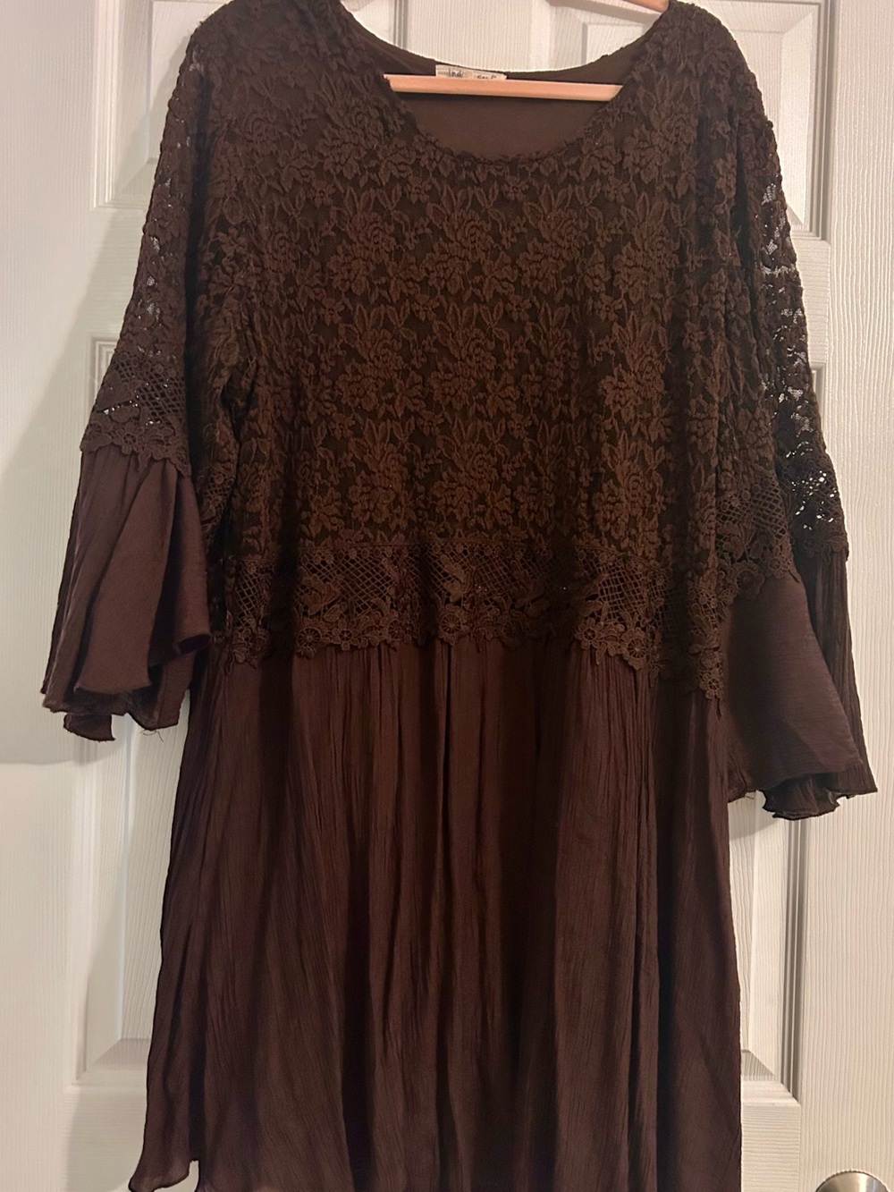 indigo soul Dark Brown Lace-Overlay Tunic
